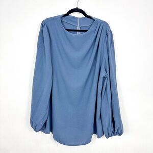 Shein Blue Pleated Shoulder Long Sleeve Blouse